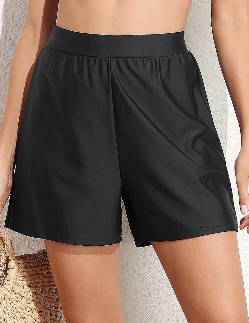 Septangle Boardshorts for Women Elastic Waist Swim Shorts Tummy Control Bathing Suits Bottoms,US 12, Black - Image 3
